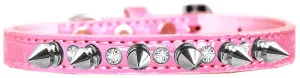 Silver Spike And Clear Jewel Croc Dog Collar Light Pink Size 14