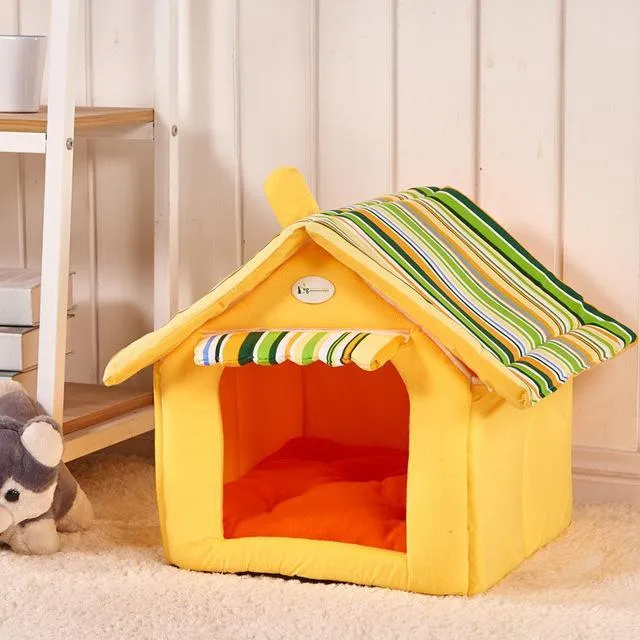 Stylish Striped Dog House Bed with Removable Cushion – Perfect for Small to Medium Pets!