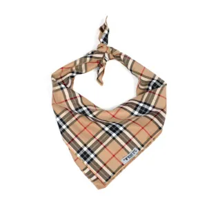 Tan Bias Plaid Tie-On Bandana