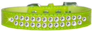 Two Row Clear Jewel Croc Dog Collar Lime Green Size 18