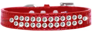 Two Row Clear Jewel Croc Dog Collar Red Size 16