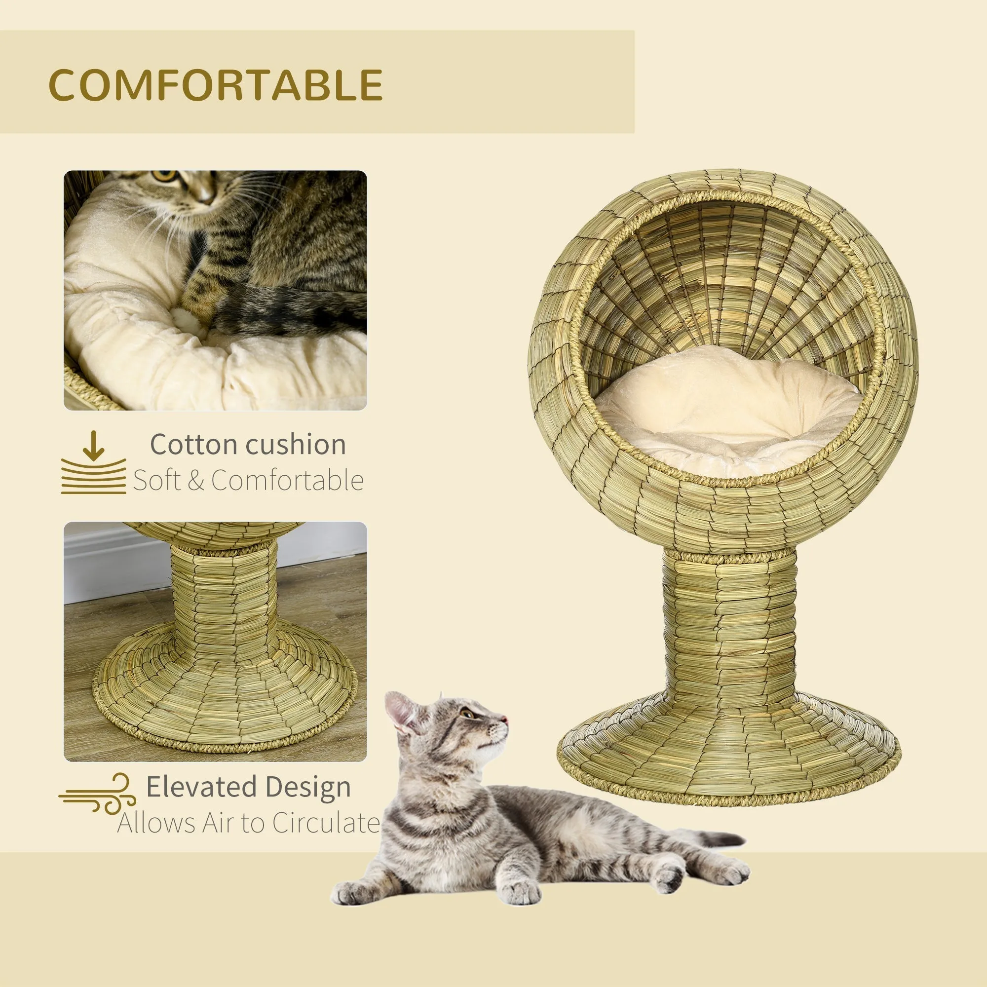 Woven 41 x 41cm Cat Bed Cyclindrical Elevated Tower by Pawhut